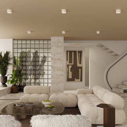 Plafonnier double Pastille beige, vue d'ambiance