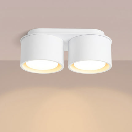 Plafonnier double Pastille blanc, lumière allumée