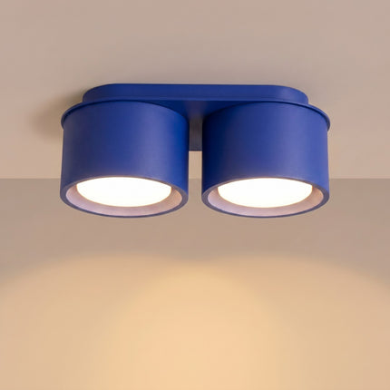 Plafonnier double Pastille bleu outremer, lumière allumée