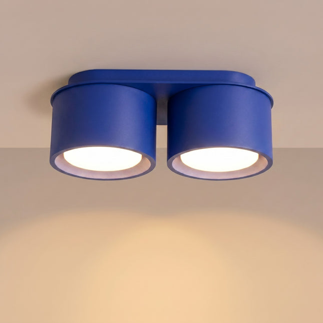 Plafón de doble Pastilla azul ultramar, luz encendida
