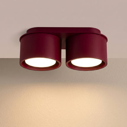 Plafonnier double Pastille bordeaux, lumière allumée