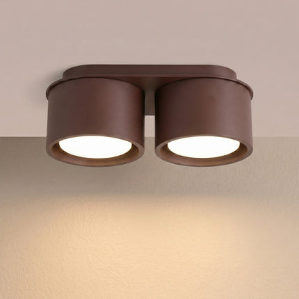 Plafonnier double Pastille brun chocolat, lumière allumée