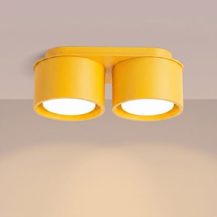 Plafonnier double Pastille jaune ambré, lumière allumée