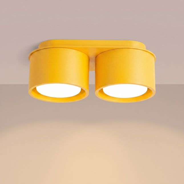Plafón de doble Pastilla amarillo ámbar, luz encendida