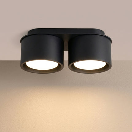 Plafonnier double Pastille noir, lumière allumée
