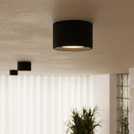 Plafonnier double Pastille noir, intérieur contemporain