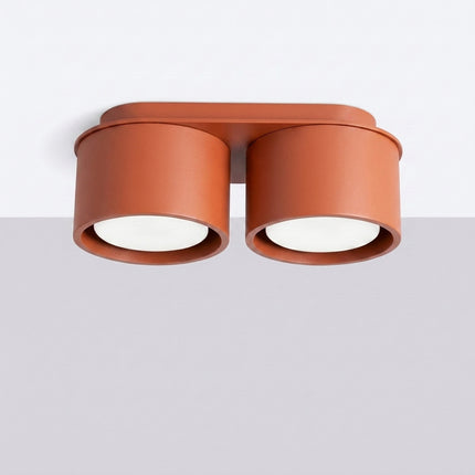 Plafonnier Double Pastille en Aluminium Rouge Ocre (GX53), vue en situation