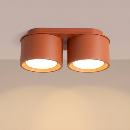 Plafonnier Double Pastille en Aluminium Rouge Ocre (GX53), lumière allumée