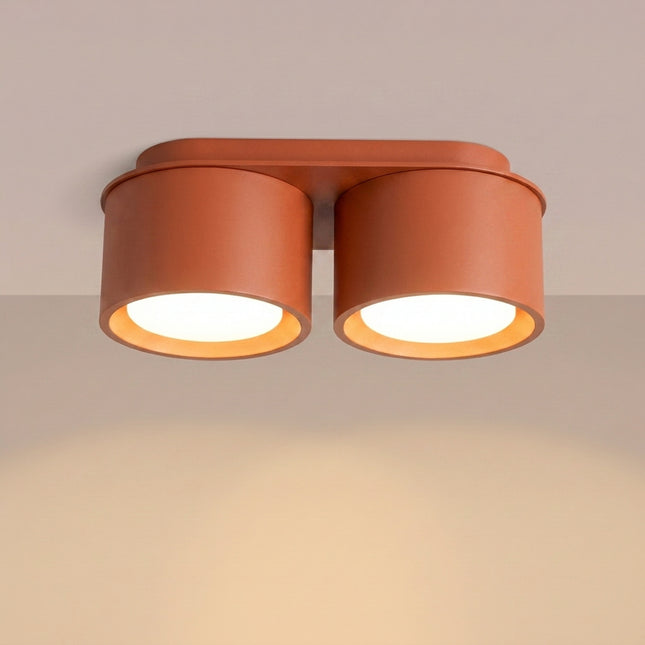 Plafonnier Double Pastille en Aluminium Rouge Ocre (GX53), lumière allumée