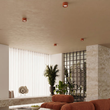 Plafonnier Double Pastille en Aluminium Rouge Ocre (GX53), mise en situation 2