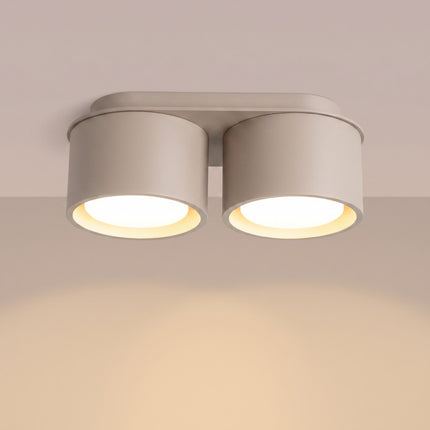 Plafonnier double Pastille taupe, lumière allumée