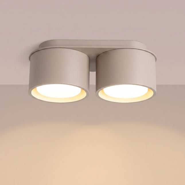 Plafón de doble Pastilla taupe, luz encendida