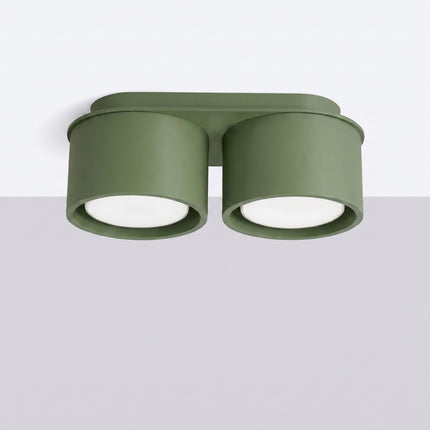 Plafonnier double Pastille vert olive, vue en situation