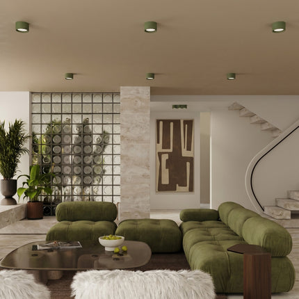 Plafonnier double Pastille vert olive, vue d'ambiance