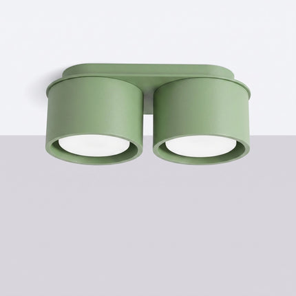 Plafonnier double Pastille vert sauge, vue en situation