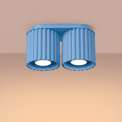 Plafonnier double spot Aura bleu azur, lumière allumée