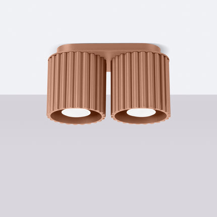 Plafonnier double Aura moka fixé au plafond, deux spots GU10 dirigés vers le bas