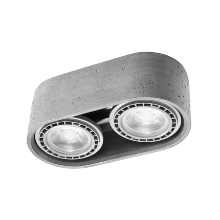 Plafonnier double spot en béton brut gris, deux spots orientables, vue packshot
