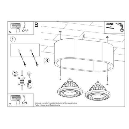 Instructions de montage du plafonnier double spot en béton brut
