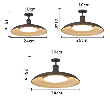 Schéma des dimensions du plafonnier extérieur noir LED en 24, 29 et 34 cm