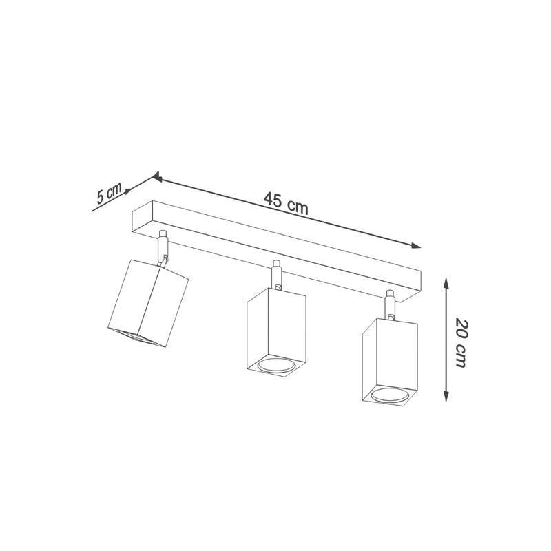 Dimensions Plafonnier Facette Cubique 3 Spots en Chêne