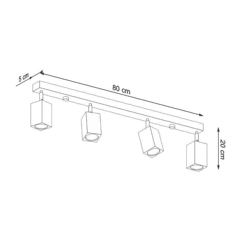 Dimensions Plafonnier Facette Cubique 4 Spots en Chêne