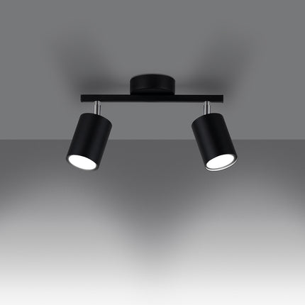 Plafonnier Focus Moderne 2 noir vu de face, finition acier noir mate et lignes épurées.