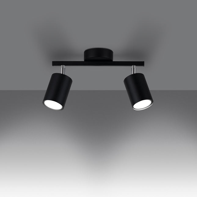 Plafonnier Focus Moderne 2 noir vu de face, finition acier noir mate et lignes épurées.