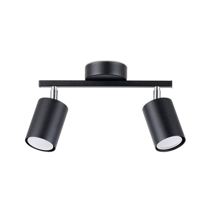 Plafonnier Focus Moderne 2 noir en acier, vue packshot sur fond blanc, spot GU10 orientable.