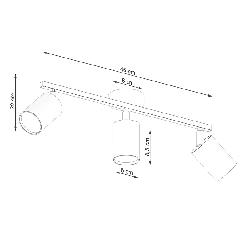 Dimensions Plafonnier Focus Moderne 3 Spots Orientables Acier Blanc