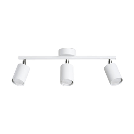 Plafondlamp Focus Modern 3 wit van staal, packshot op witte achtergrond, richtbare GU10-spot.