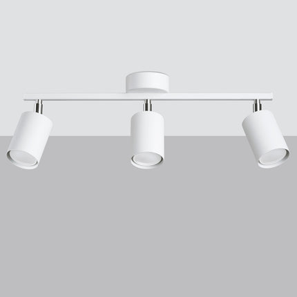 Plafondlamp Focus Modern 3 wit in zijaanzicht, verchroomd scharnier en cilindrische kop van staal.
