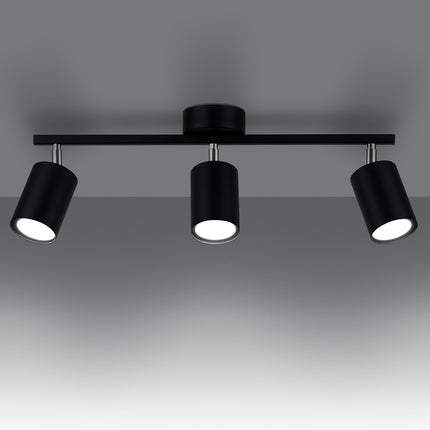 Plafonnier Focus Moderne 3 noir vu de face, finition acier noir mate et lignes épurées.