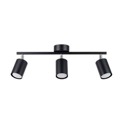 Plafonnier Focus Moderne 3 noir en acier, vue packshot sur fond blanc, spot GU10 orientable.