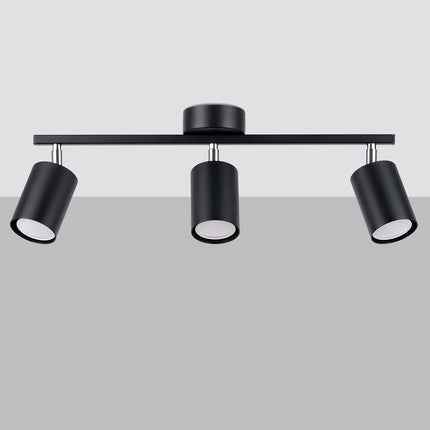 Plafonnier Focus Moderne 3 noir vu de profil, articulation chromée et tête cylindrique en acier.