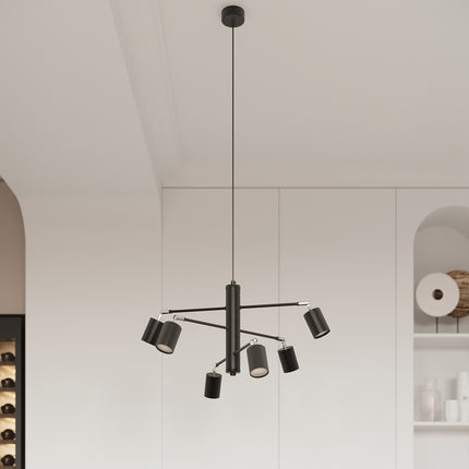 Vue rapprochée du plafonnier Focus Moderne 4 spots noir monté au plafond