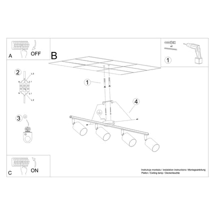 Notice de montage du plafonnier Focus Moderne 4 spots, fixation au plafond