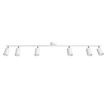 Plafonnier Focus Moderne 6 spots orientables en acier blanc, vue de face sur fond blanc, design épuré scandinave