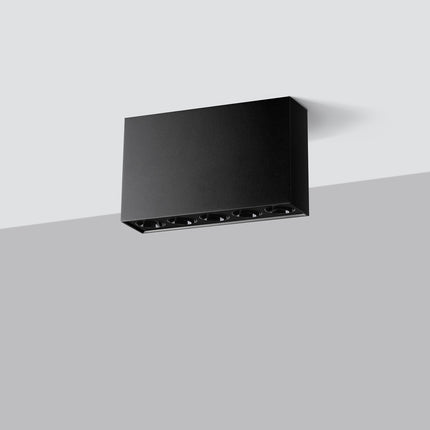 Plafonnier Focus Rectangulaire noir en aluminium fixé au plafond, cinq spots LED alignés