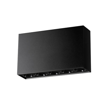 Vue générale du plafonnier Focus Rectangulaire noir en aluminium, silhouette allongée compacte