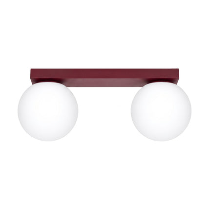 Plafonnier Globe Solis 2 globes bordeaux, packshot sur fond blanc