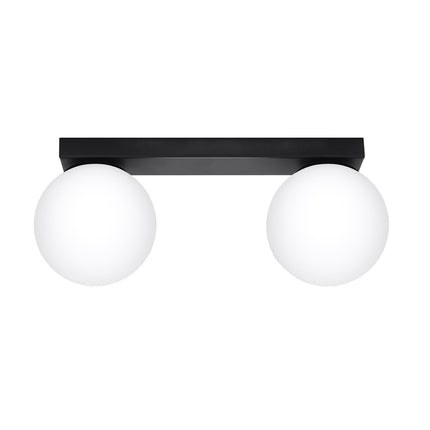 Plafonnier Globe Solis 2 globes noir mat en acier avec sphères en verre opale, vue packshot
