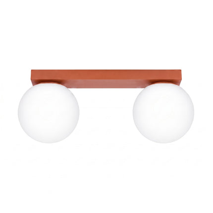 Plafonnier Globe Solis 2 globes ocre rouge, packshot sur fond blanc