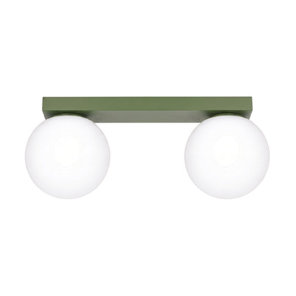 Plafonnier Globe Solis 2 globes vert olive, packshot sur fond blanc