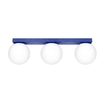 Plafonnier Globe Solis 3 globes bleu outremer, packshot sur fond blanc