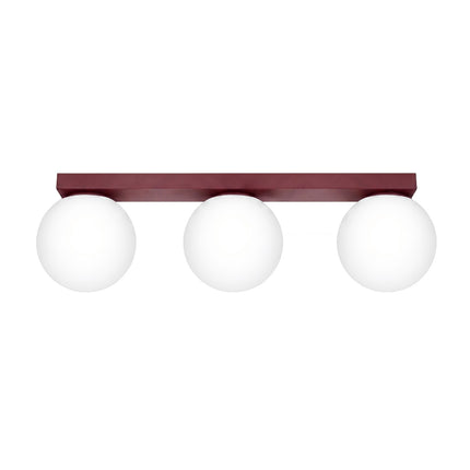 Plafonnier Globe Solis 3 globes bordeaux, packshot sur fond blanc