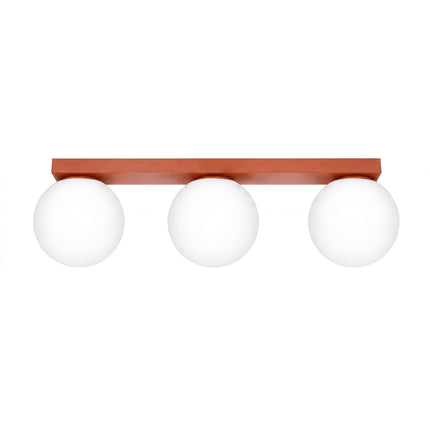 Plafonnier Globe Solis 3 globes ocre rouge, packshot sur fond blanc