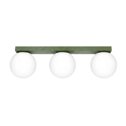 Plafonnier Globe Solis 3 globes vert olive, packshot sur fond blanc