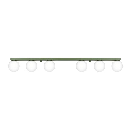 Plafonnier Globe Solis 6 globes vert olive, packshot sur fond blanc