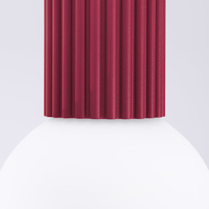 Plafonnier Halo bordeaux IP44, cylindre nervuré en aluminium et globe en verre opalin, vue 5